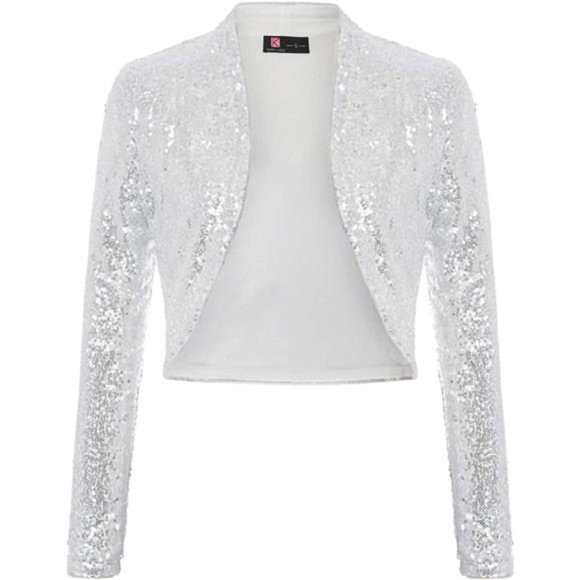 Women's Sequin Shrug Long Sleeve Open Front Cropped Bolero Jackets S-XXL - Picture 1 of 6